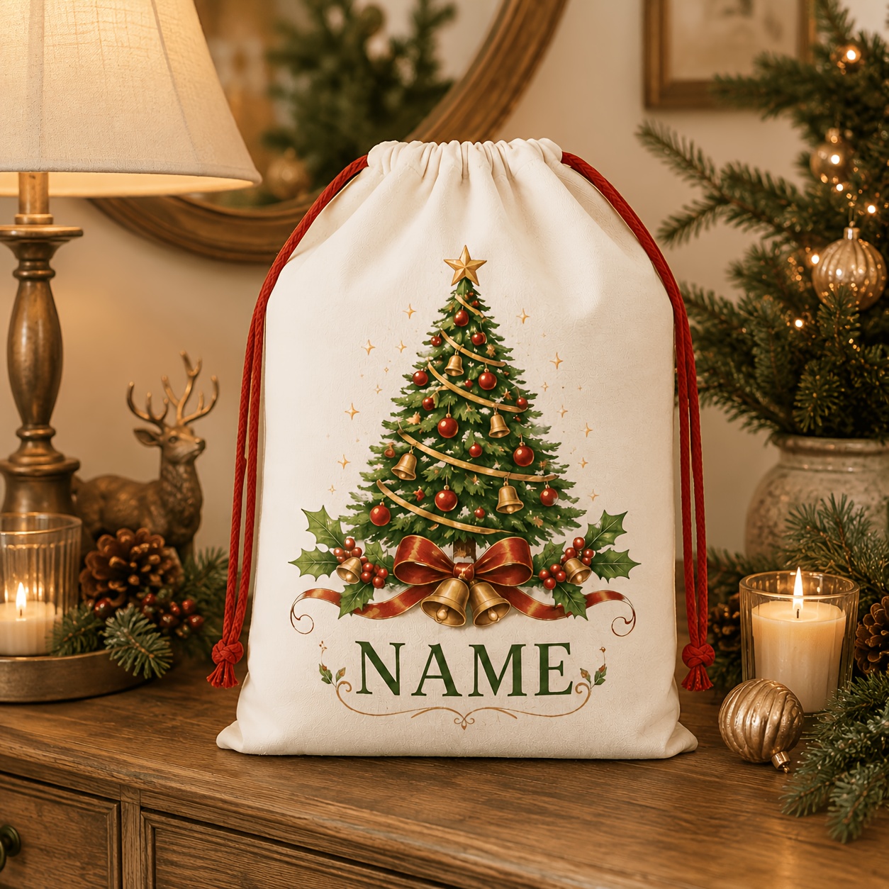 TEMU Support Personalized Name Customization, Red Drawstring Christmas Holiday Gift Bag, Suitable For Gift Wrapping And , Used For Holiday Gift ,
