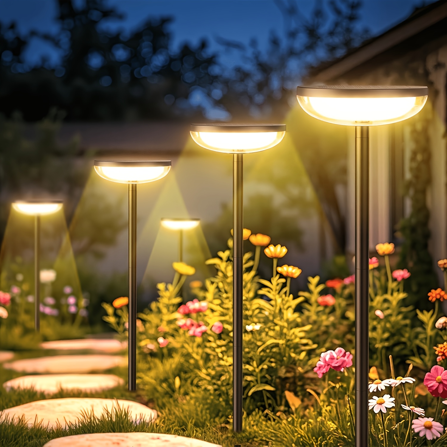 Image of 4/6/12 Pack Solar Garden Lights Outdoor, 27.2" Tall Ipx5 Solar Pathway Lights, 12 Hrs Long Lasting 3500k Warm Led Landscape Lights For Yard Patio Walkway Driveway