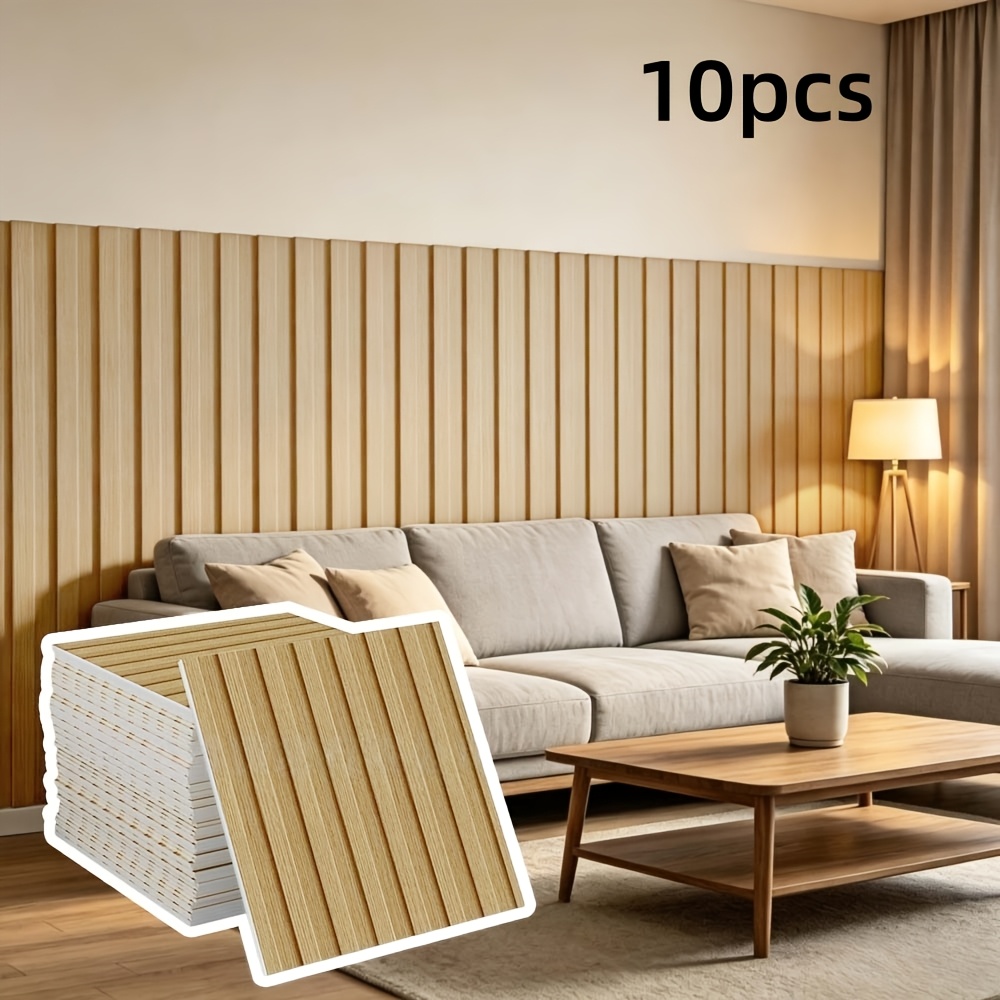 TEMU 10pcs Wall Panel Ceiling Wall Stickers, Vintage Wood Grain Grid Panel Self-adhesive Wallpaper, 30x30cm, , Ideal For Home Wall And Furniture