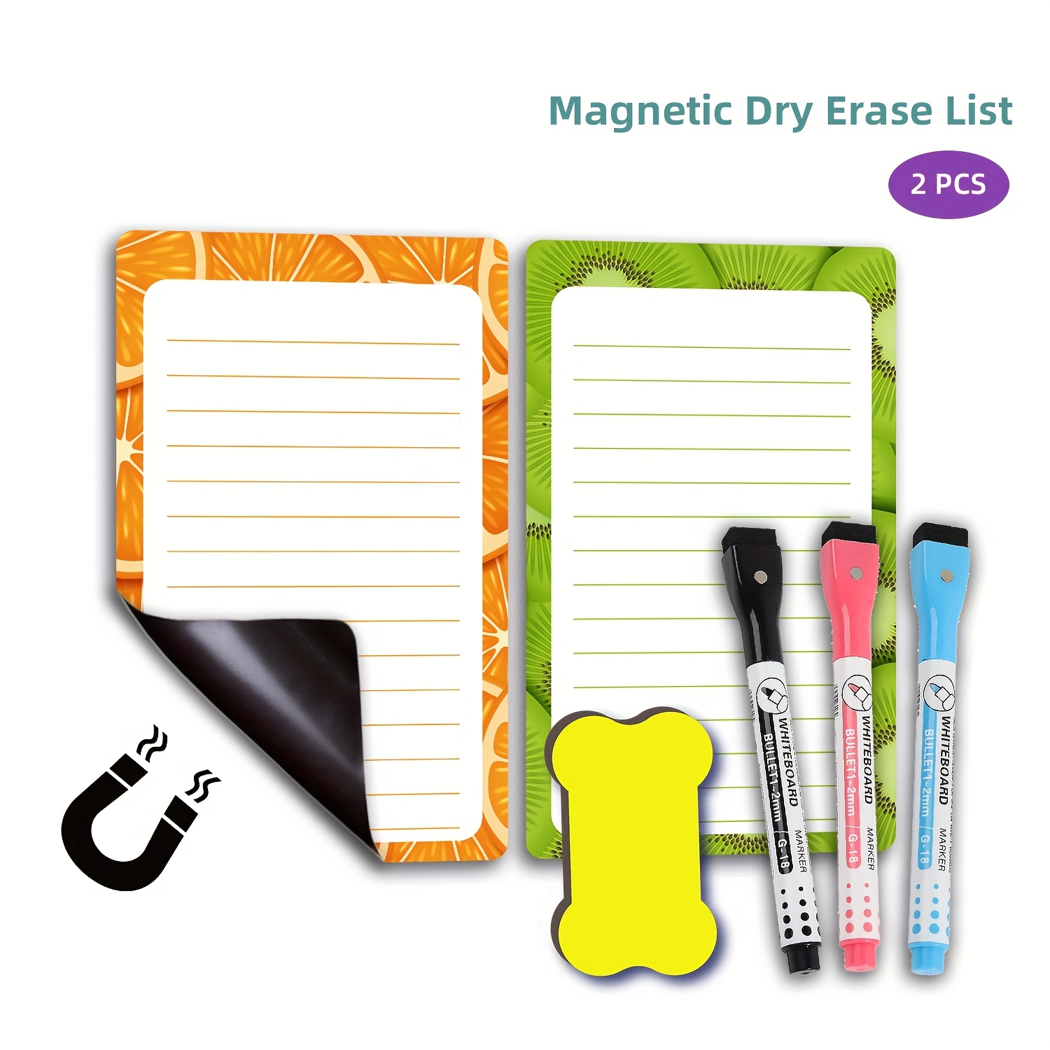 Image of 2pcs Magnetic Whiteboard And 3pcs Fine Markers And 1pc Eraser. Multifunctional List Boards For Fridge Shopping List, Menu, List, Daily Planner, Magnetic Note List Fruit. Home And Office Supplies