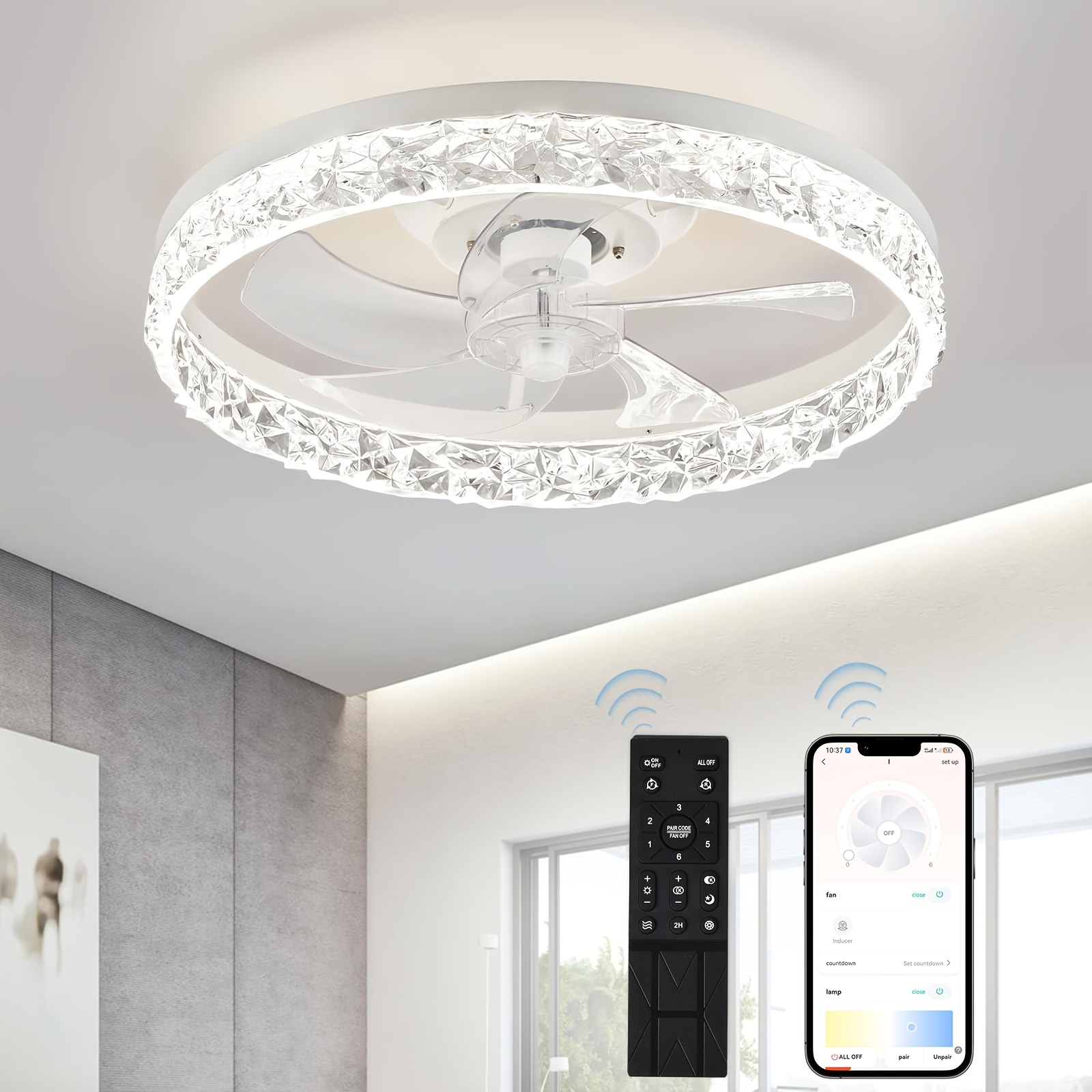 

1pc Modern Led Ceiling Fan With Remote, 19.7" Dimmable Tri-color Lighting, Adjustable Speed, Indoor Use, Hardwired 85v-265v, No Battery Required