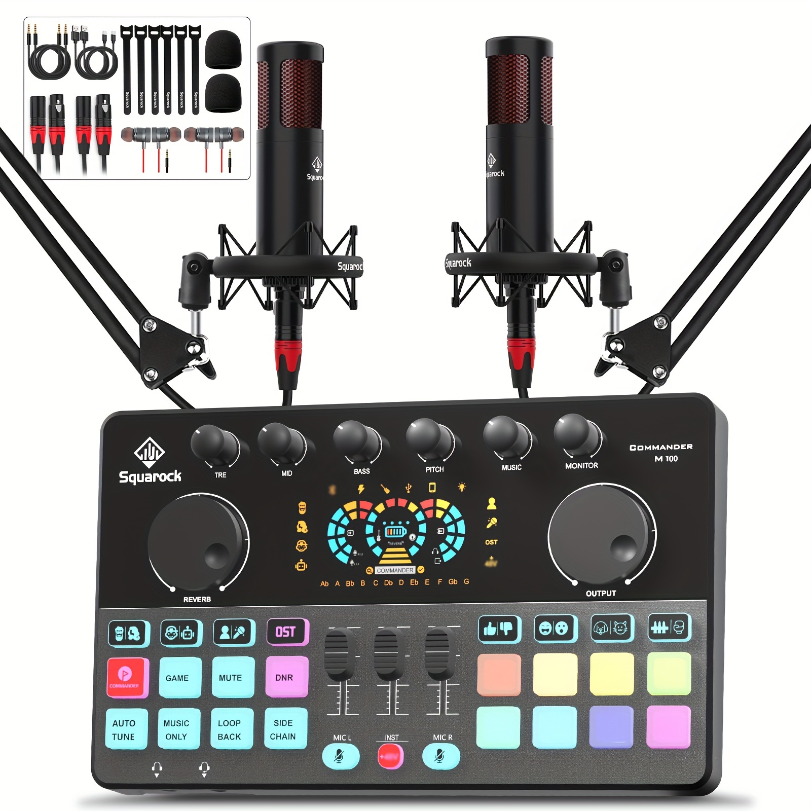 

Podcast Equipment Bundle For 2, Audio Interface Dj Mixer With Studio Microphone For Podcast, Live Streaming, Recording Commander M100