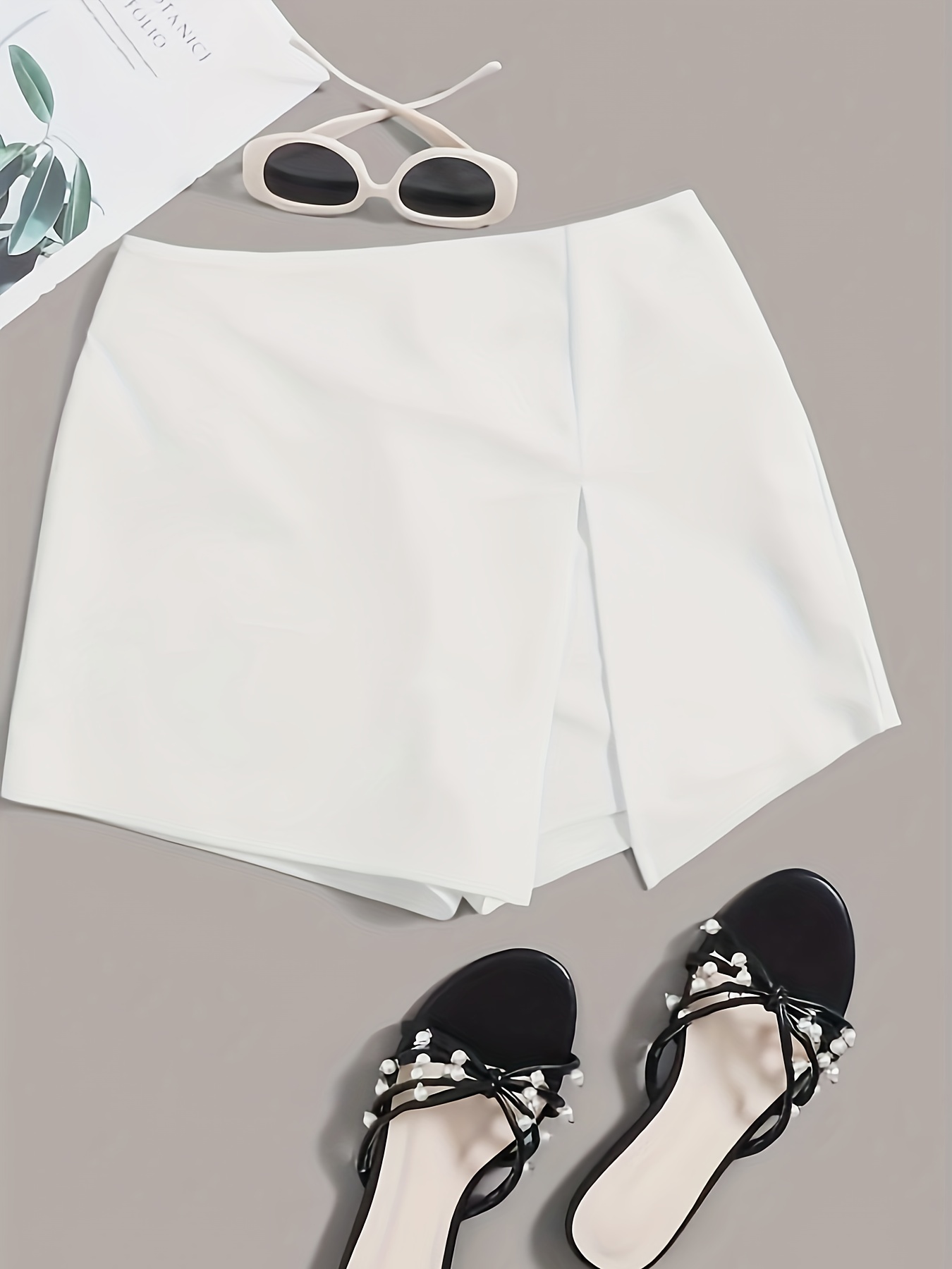 Split Asymmetrical Hem Skort, Casual Short Style Back Skort, Women's Clothing