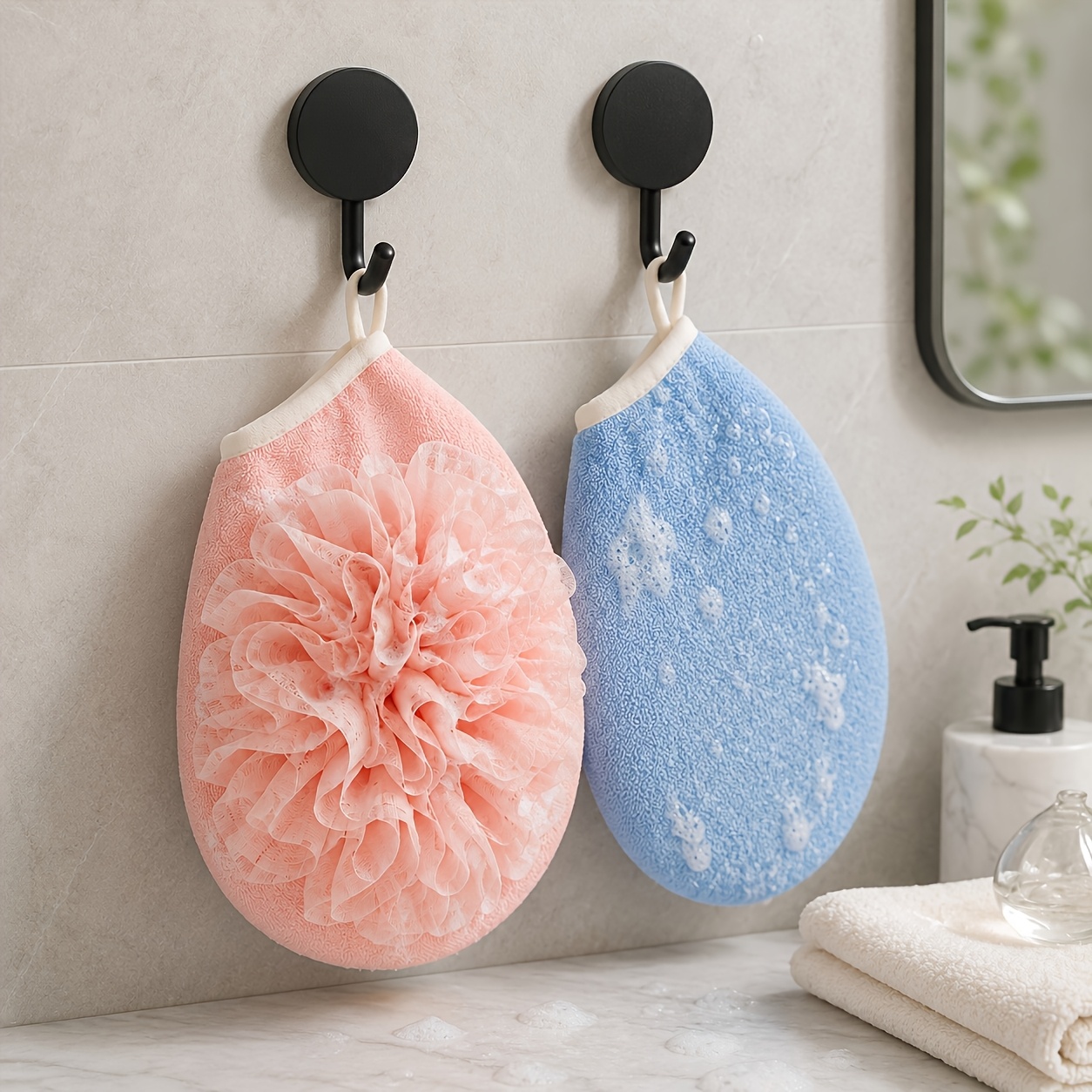 2pcs Bath Flower Gloves & 4pcs Hooks Combo