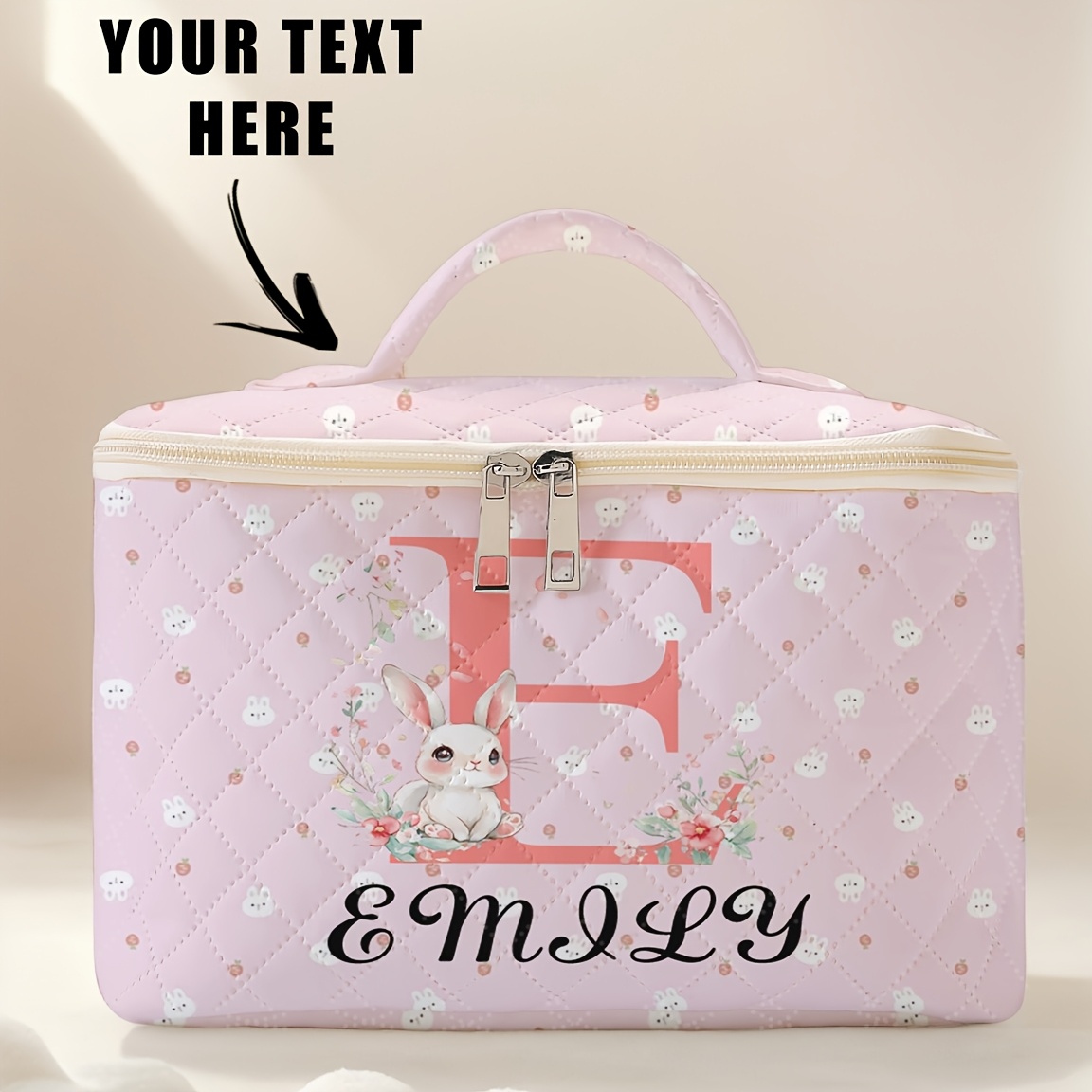 TEMU [customization] 1pc Customized Makeup Case - Customizable Content (name, Holiday , Etc.), Fashionable Women's Makeup Case, Secure Zipper Closure