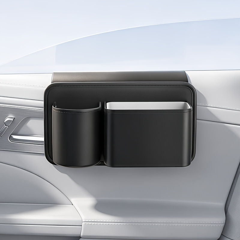 TEMU 2-in-1 Car Door Storage Box With Cup Holder, Wear Resistant Pu Leather Car Side Organizer, Easy Seamless Installation, Holds Phone, Keys &