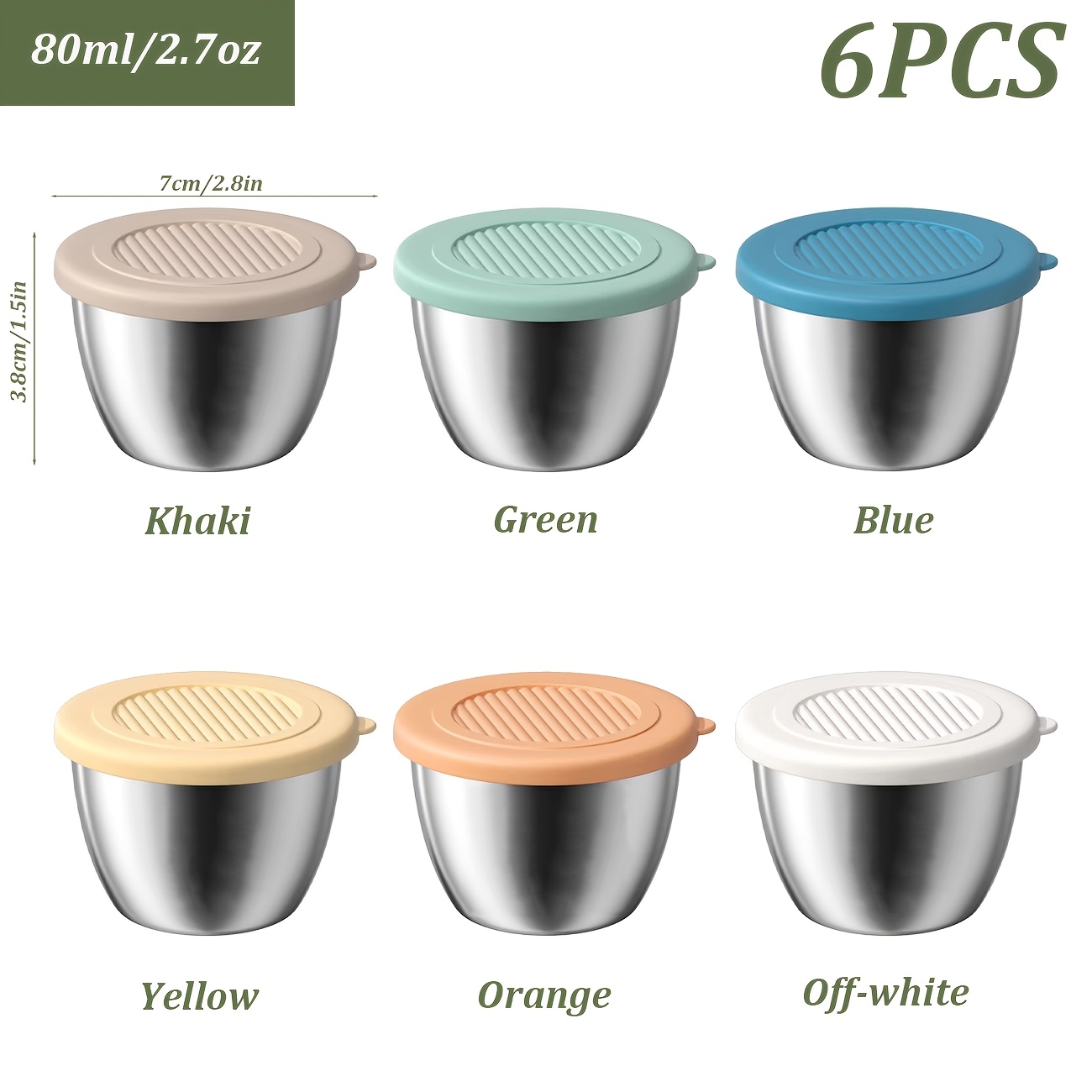 TEMU 6/12pcs, 304 Stainless Steel Sauce Cup, 80ml Capacity Dipping Bowl With Lid, Easy To Carry Sealed Dipping Dish, Multiple Colors, Suitable For