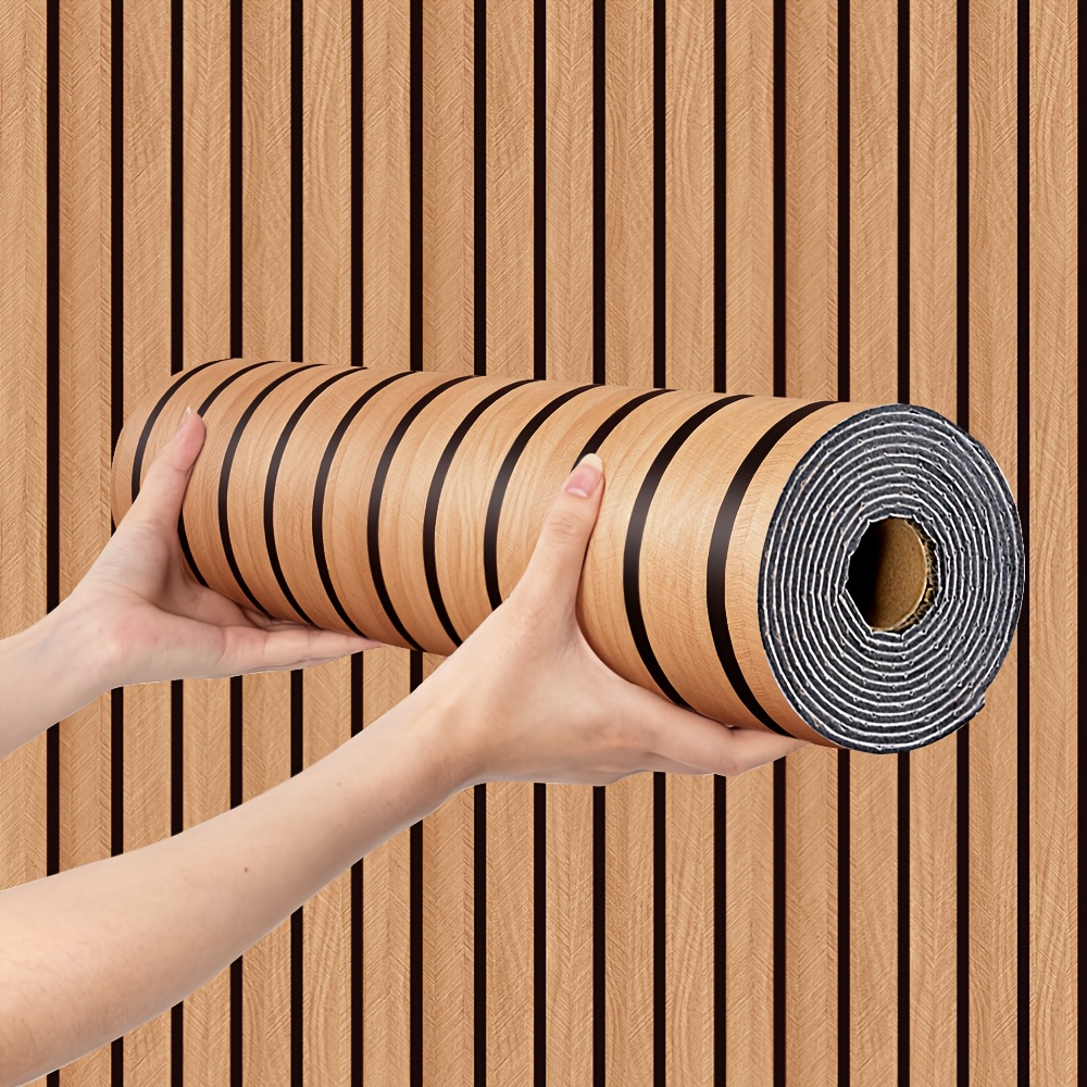 TEMU 1 Roll Self-adhesive Wall Sticker -3mm Thick , Matte Wood Grain Surface, Peel And Stick Sound Insulation Wall Panels, For Projects, Perfect For