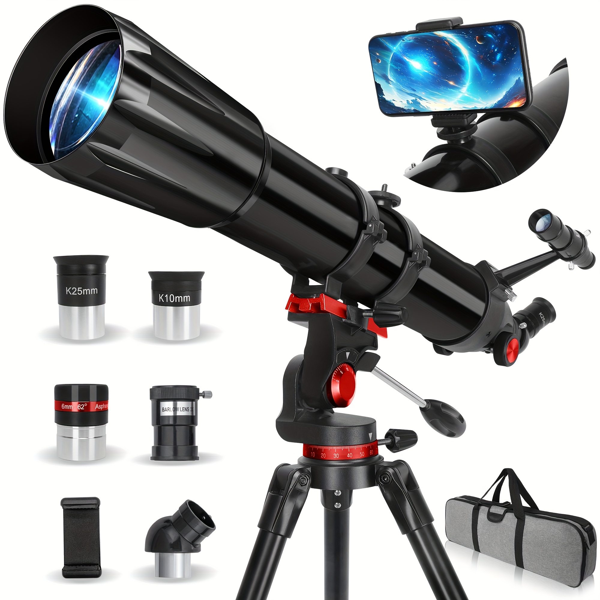 Magnification Professional Refractor Telescope, 90mm Aperture, 900mm Full Coated, High With Az Mount And Phone Holder For Moon Gazing, Bird Watching, - Ideal Christmas And Birthday Gift