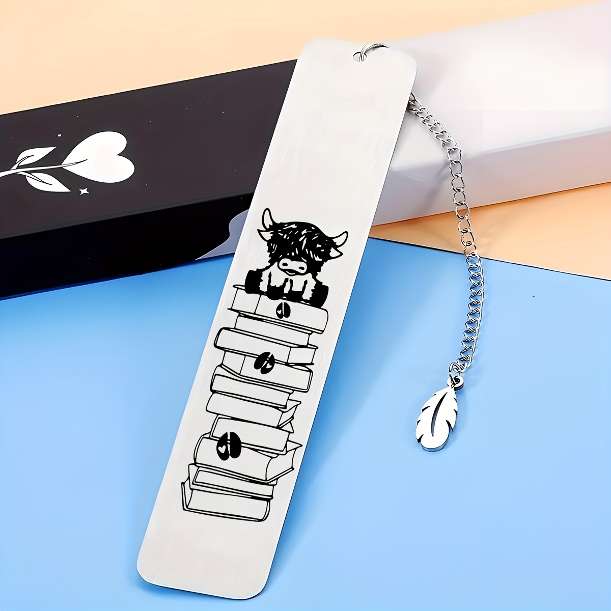 

Engraved Stainless Steel Bookmark - Cute Highland Cow Design, Perfect Gift For Teachers And