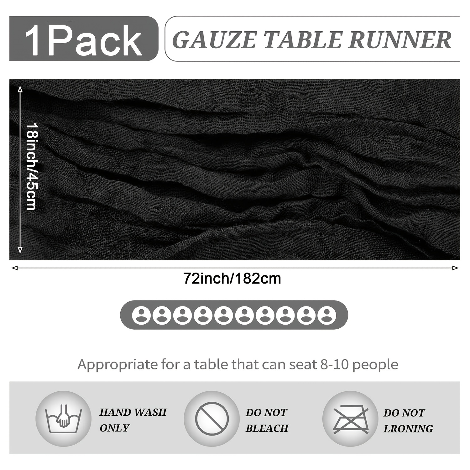TEMU Black Cheesecloth Table Runner 18x72 Inch Boho Gauze Cheese Cloth Table Runners For Wedding Party Baby Shower Birthday Home Decor 1pack