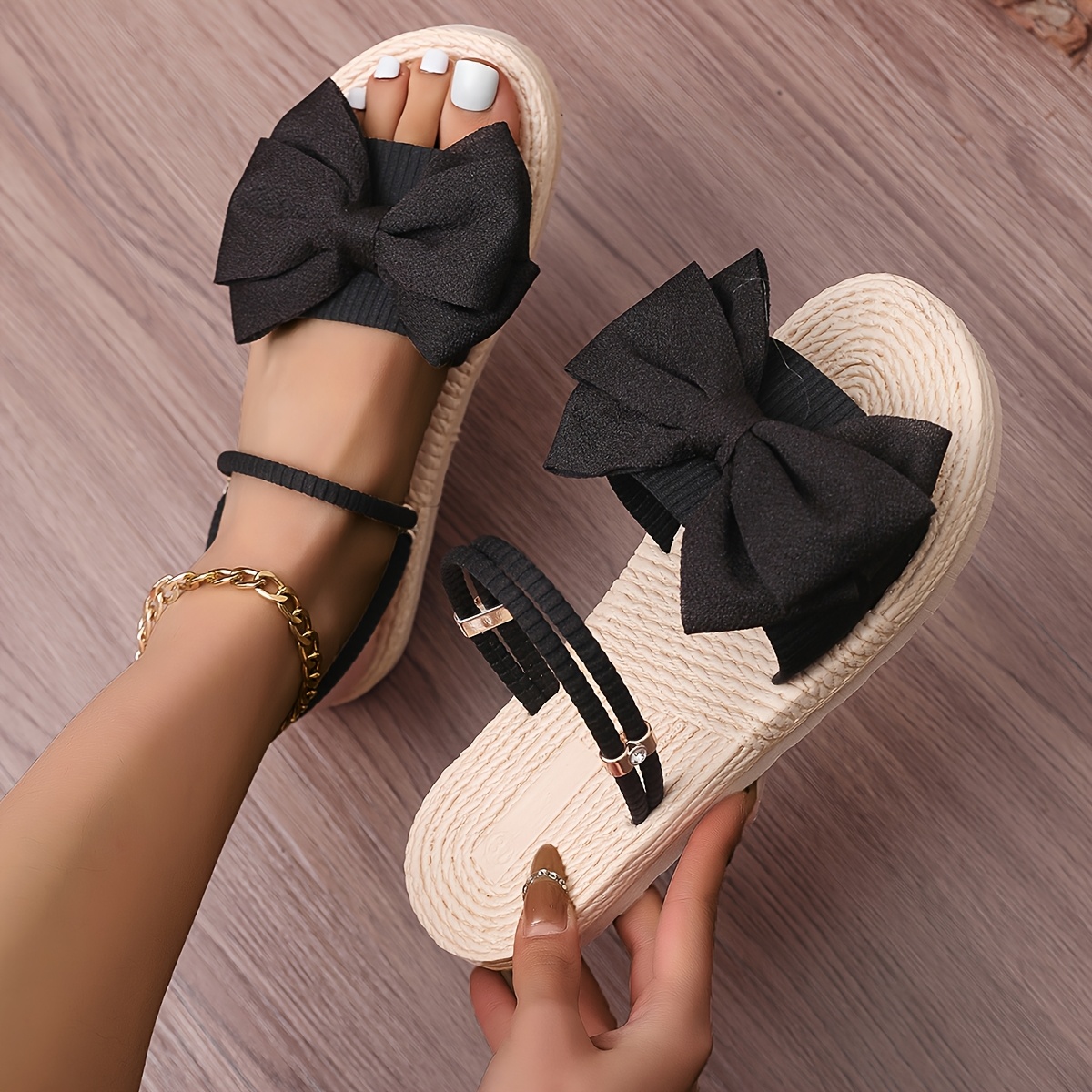 Sandales Plates Chaussure Avec Noeud Papillon Sandales élégantes