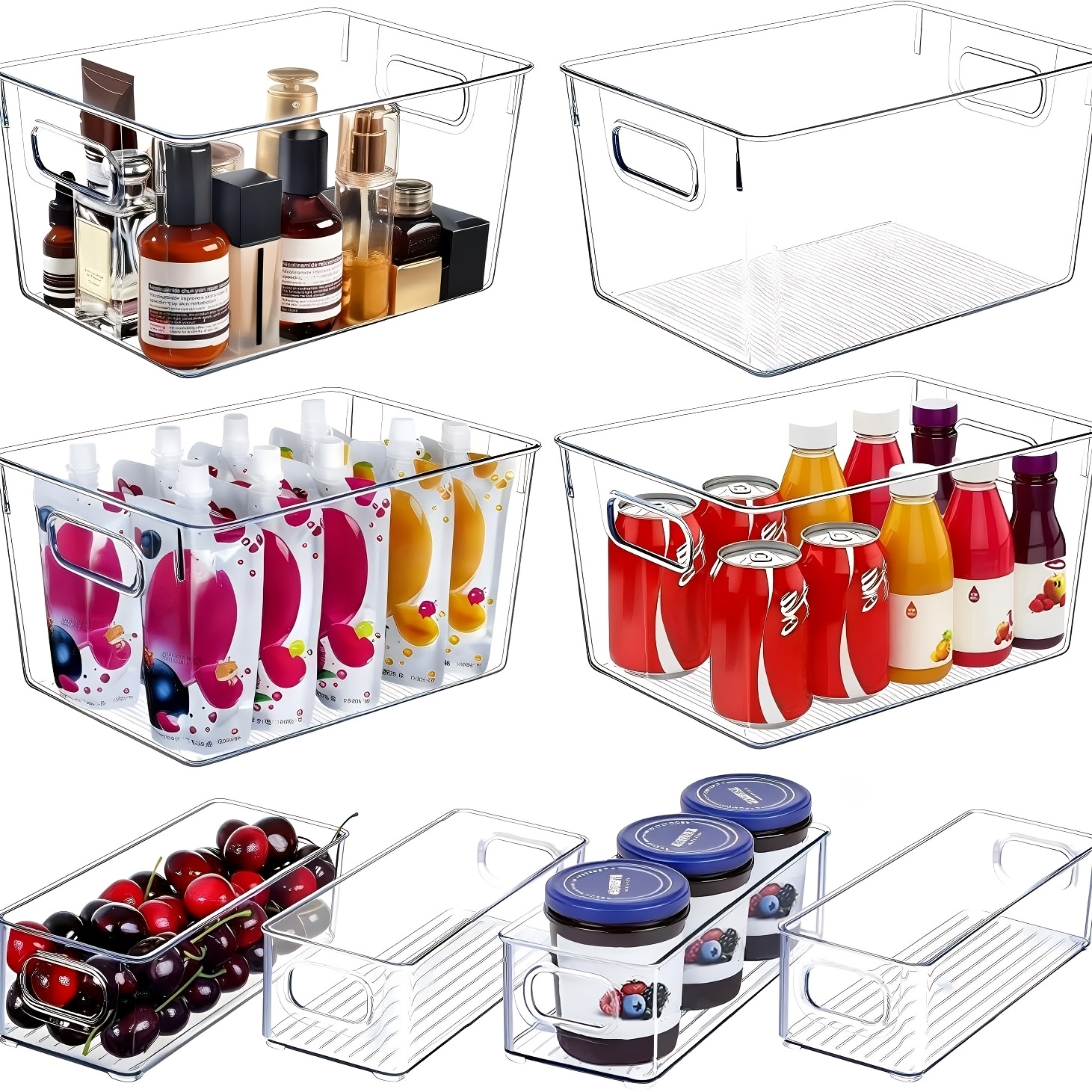 TEMU Set Of 8 Clear Plastic Storage Bins, 4 Large And 4 Small For Pantry Organization And Kitchen Storage Bins, And Cabinet Organizers