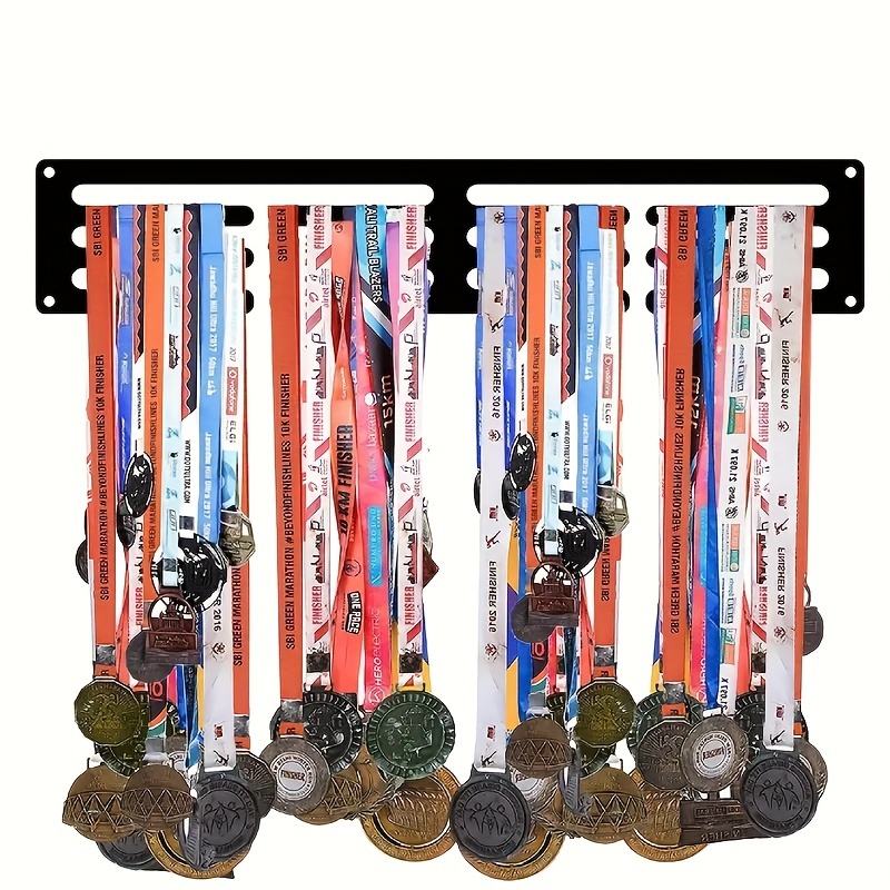 

Customizable Sports Medal Holder - Wall-mounted Display Rack For 60 Medals, Running, Soccer, Softball & Ribbons - Modern Iron Home Decor