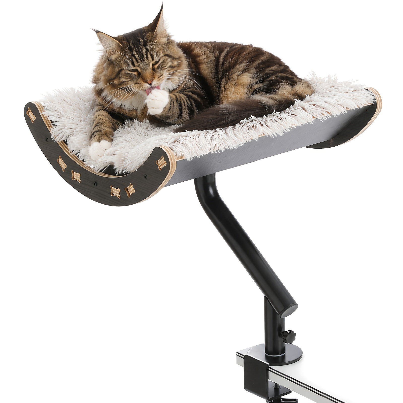 Image of Road Modern Clamp-on Cat Bed With Adjustable Rotating Perch, Desk-mounted Cat Furniture With Plush Cushion, Space- Cat Lounger For Indoor Cats, Supports Up To 22.7 Kg