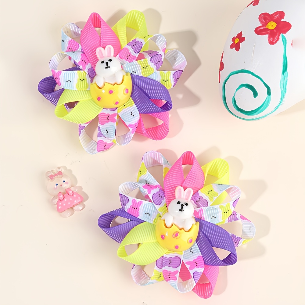 

[2pcs Easter Clips] 2pcs Easter Clips For Girls - Cute Animal Print Hydrangea Floral Barrettes - Polyester Non-woven Fabric - Hair Accessories - Ideal Easter Gift For Teens