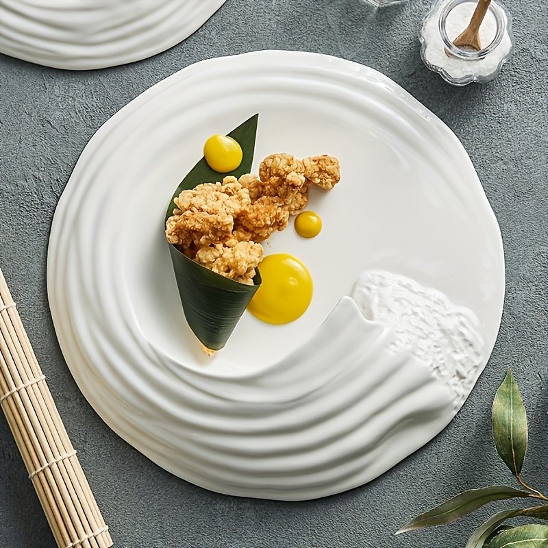 Upgraded version, purchased product, high-end restaurant-specific, wave-shaped artistic dishware, dim sum plate, plating, restaurant specialty, irregular Western-style white ceramic plate, premium feel, porcelain dinner plate, creative soup and pasta plate, light luxury ceramics, Christmas, Hanukkah, Thanksgiving gift