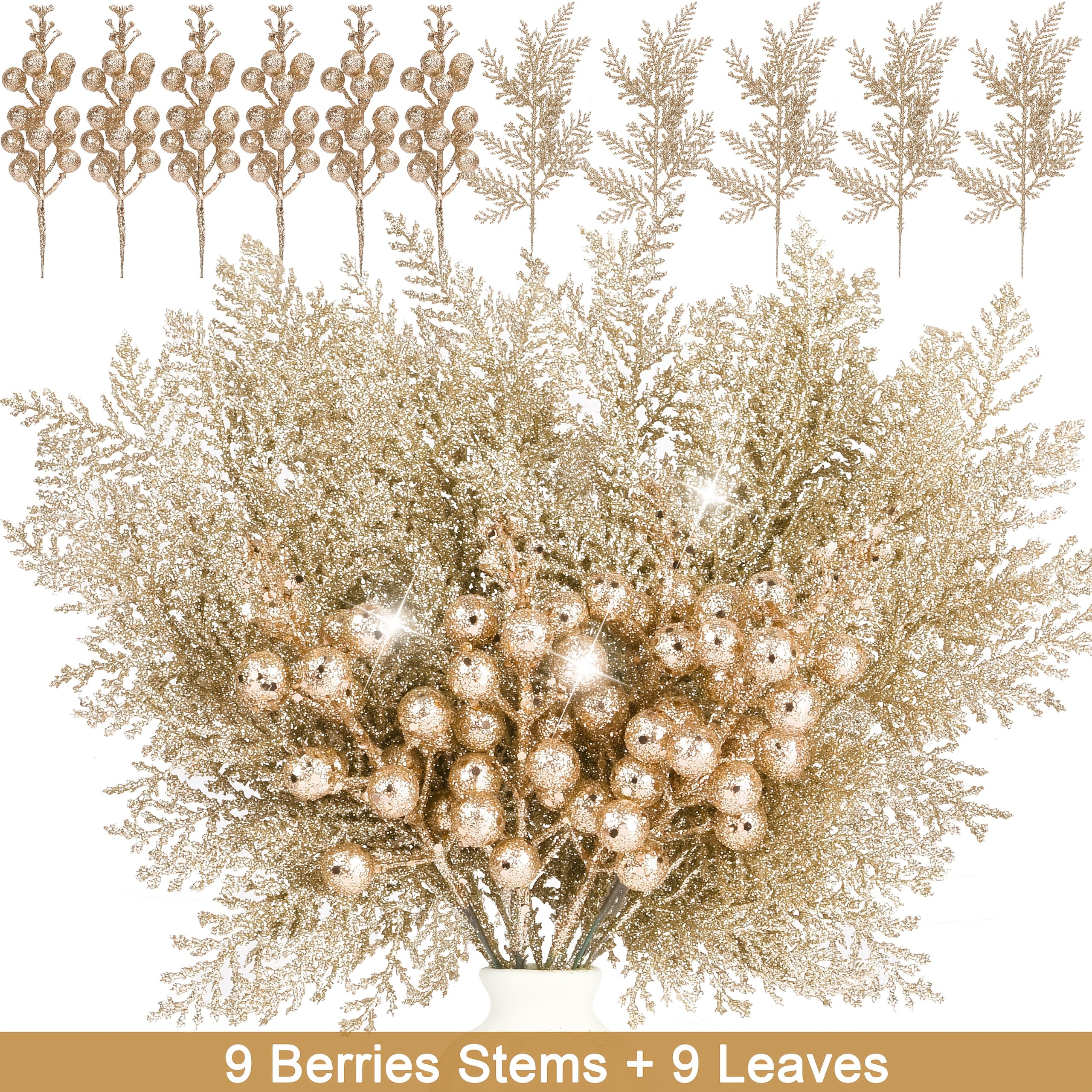Image of 18pcs Christmas Tree Decorations Picks, Including 9pcs Glitter Pine Branch And 9pcs Glitter Berries Stems, Fake Floral Twig Ornaments For Christmas Tree Wreath Garland Holiday Decor
