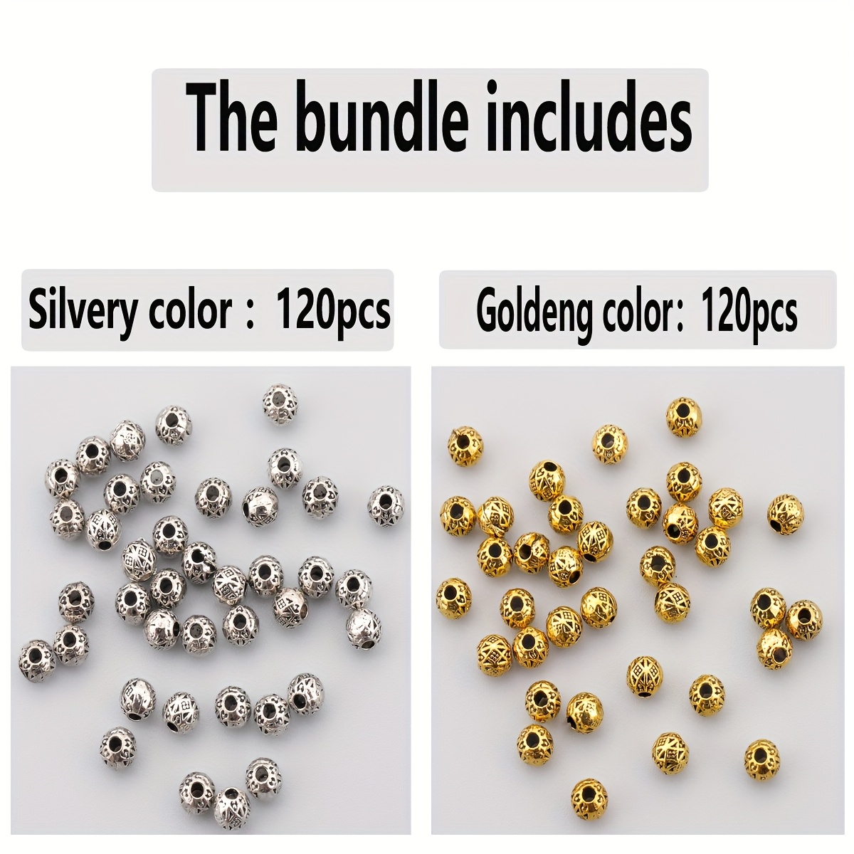 TEMU 240pcs/120pcs Of Four-sided Character Small Hole Spacer Beads, 4mm Round Loose Spacer Beads With Three-dimensional Dot Patterns, Hollow Straight