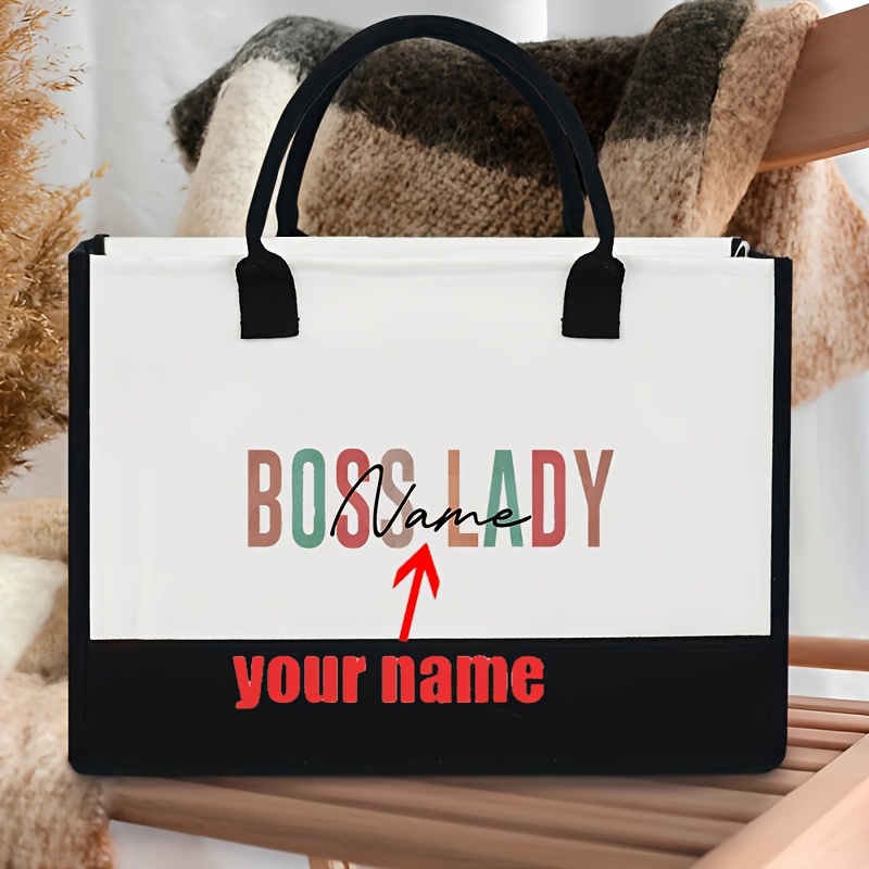 

1pc Personalized Boss Pattern Shopping Large Personalized Canvas Custom Name Boss Lady Gift, Boss Gift For Women, Coworker Gift