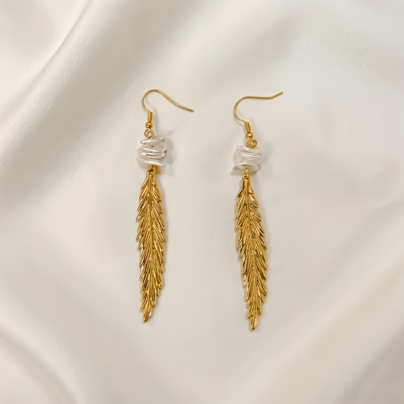 Golden Feather Tassel Pendant Earrings, Bohemian Style