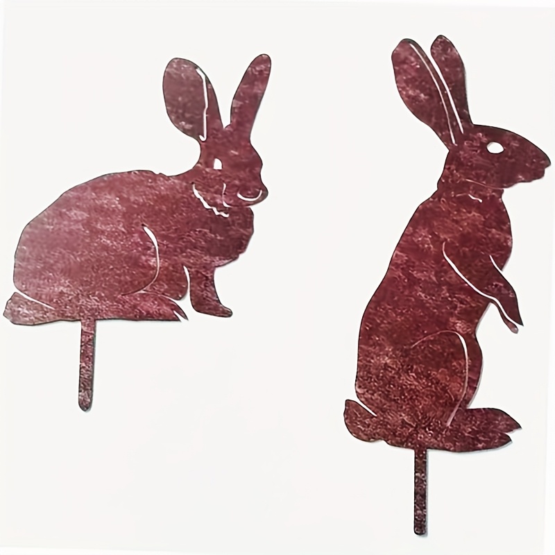 TEMU [2d Flat] 2pcs Set Of Metal Decorations, Rabbit-shaped Garden Stakes With Rabbit , Outdoor Courtyard Art Decor, Suitable For Farmhouse And