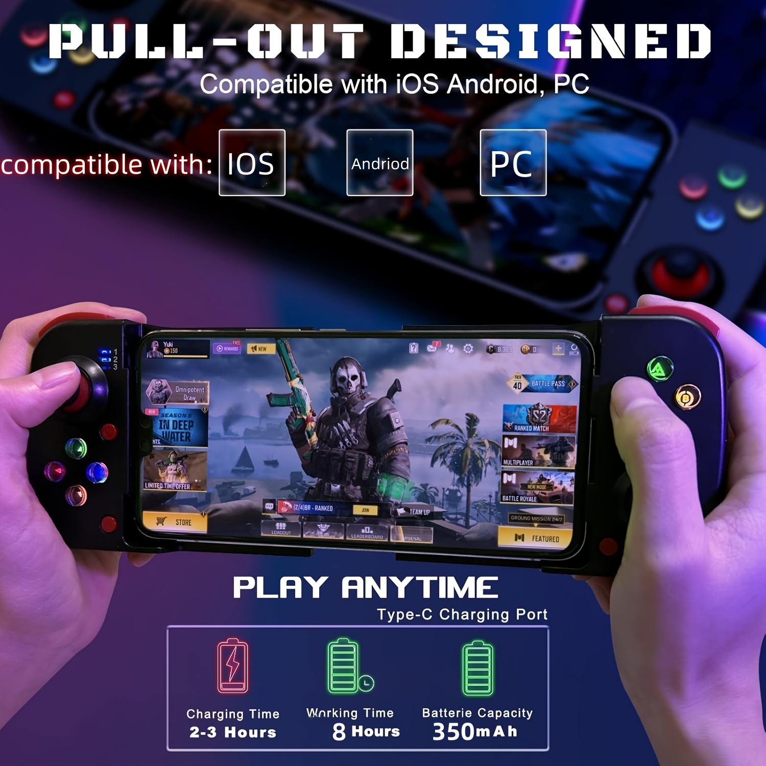 [Wireless Gamepad] Wireless Gamepad | for iPhone/Android/Steam Deck/PC/Table Mobile Phone Controller, Wireless Game Controller Joystick Telescopic Gamepad - COD Mobile Diablo Immortal, Directly Play