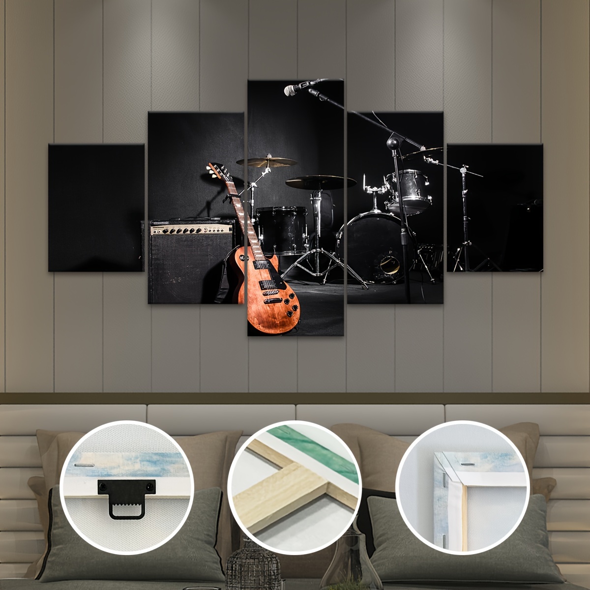 

5pcs/set Wooden Framed Canvas Poster, Modern Art, Instrument Rack Drum Guitar Canvas Poster, Ideal Gift For Bedroom Living Room Corridor, Wall Art, Wall Decor, Winter Decor, Room Decoration
