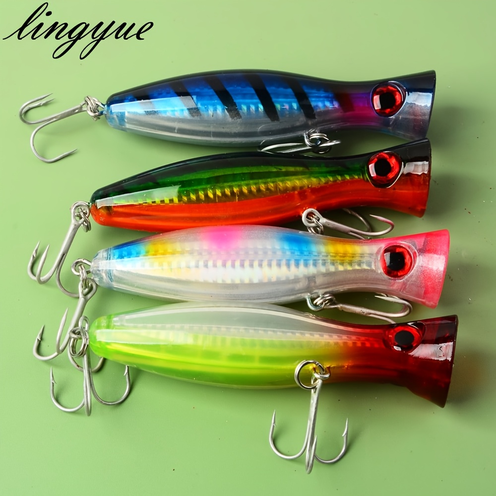 

4pcs LINGYUE Popper Leurre de Pêche, 12cm/4.72in, 40g/1.410oz, Eau Salée Topwater Flottant Wobbler, ABS Appât Dur, Couleur , pour la Pêche en Eau Douce et Salée