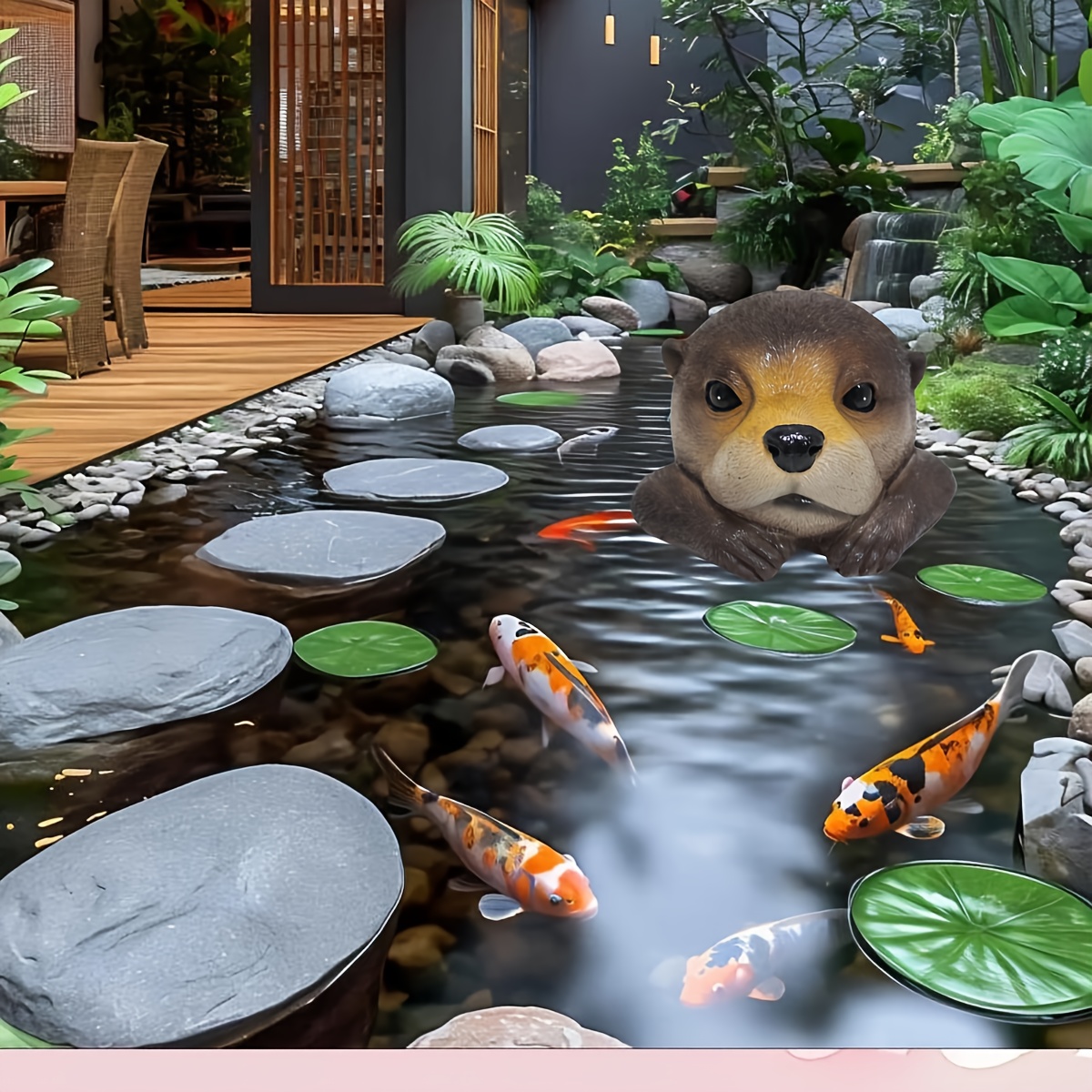 Image of 1pc Realistic Floating Otter Head Resin Artwork, Pond Floating Decorative Animal Sculptures, Scenery Decor, Art Resin Decor For Outdoor Use
