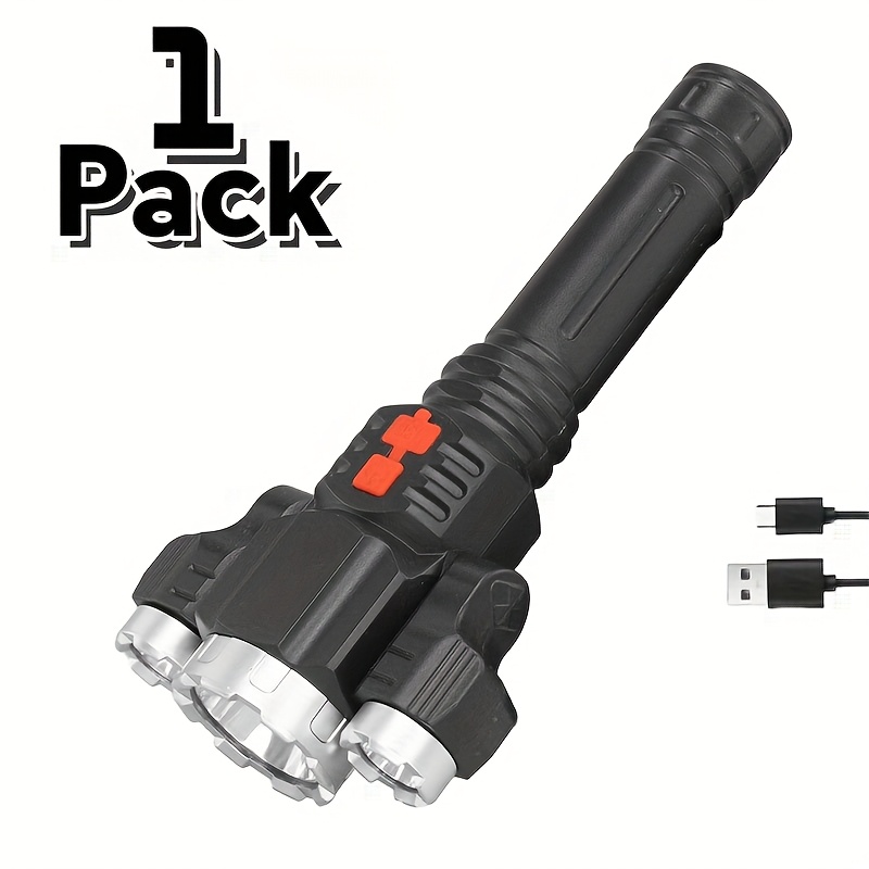 TEMU 1/2pcs 3led Rechargeable Flashlight High Flashlight Long Distance Flashlight Powerful Camping Gear For Outdoor Hiking Camping Fishing Survival