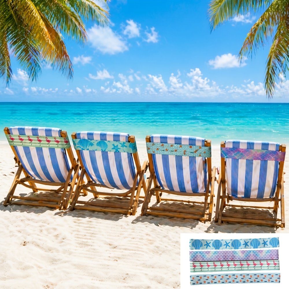 Image of 4pcs Sun Lounger Towel Straps - Beach Towel Bands - Tropical Beach Chair Straps, Suitable For Beach Chairs, Pool Chairs, And Swimming Pools - Summer Essential