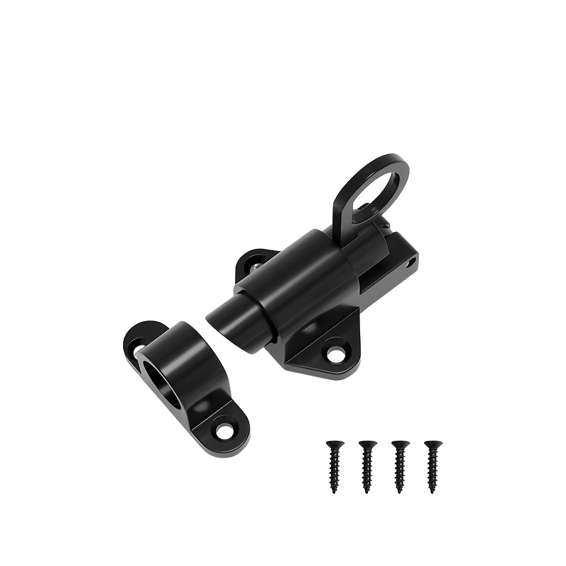 6pcs Heavy Duty Black Aluminum Alloy Automatic Lock Latch With Knob Control, Includes 2 Locking Buckles & 4 Screws, Painted End, Security Lock For Doors, Windows & Sliding Doors