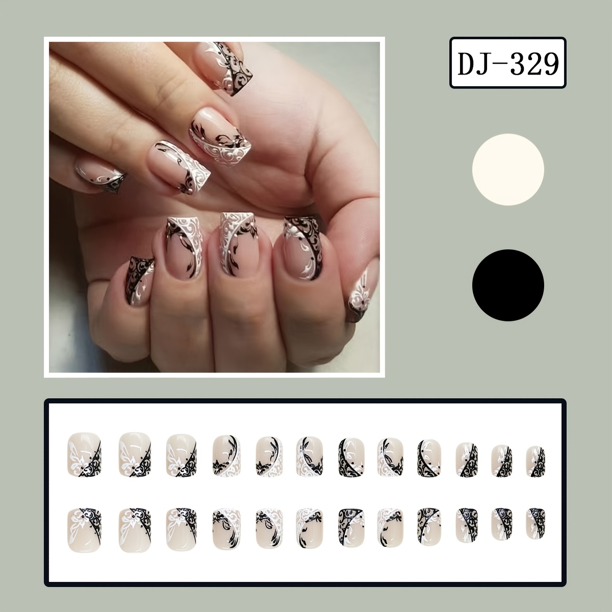 TEMU 24pcs Short Square Glossy Fake Nails Suitable For French - Full-coverage Press- Nails With Vintage Design, Machine-made Tip For Daily Wear,