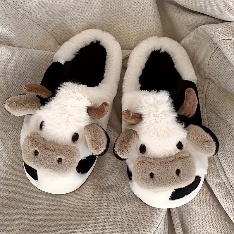 Image of Cute Cow Print Thick-soled Slippers, Comfortable And Warm Indoor Shoes For Men And Women In Autumn And Winter, Women Shoes