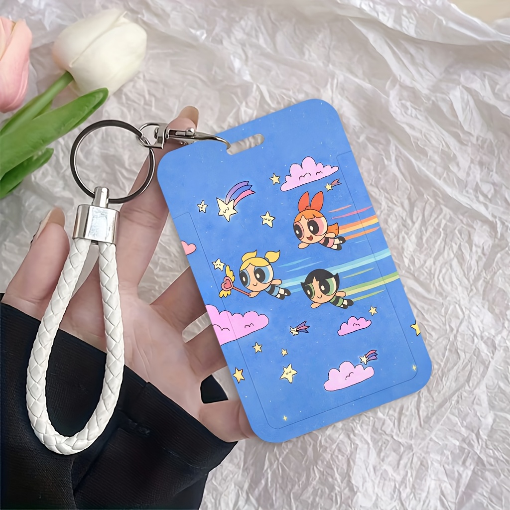 TEMU 1pc Warner Powerpuff Girls Cartoon 2d Holder Case With Lanyard, Suitable For Student Id Cards, Bank Cards, Dining Cards, Public Transport Cards,