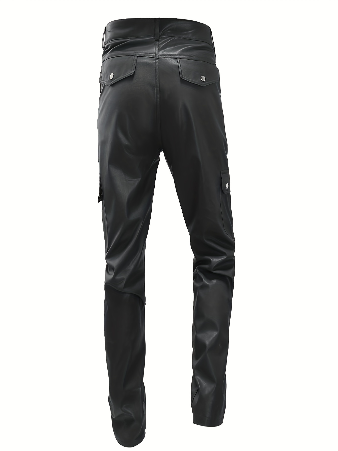 Men's Chic PU Pants, Casual Slim Fit Medium Stretch Faux Leather Biker  Pants For Spring Fall