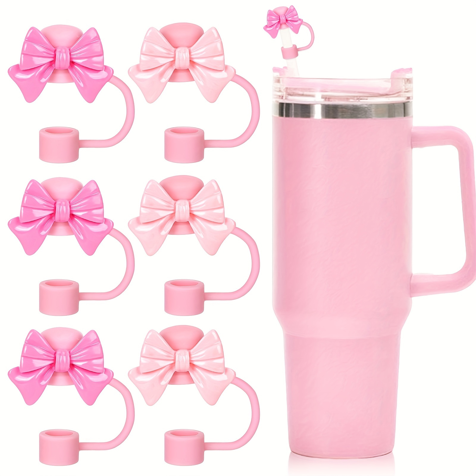 

Pink Bowknot Silicone Straw Covers, Reusable 0.4in Drinking Straw Tips, Cute Portable Straw Protectors, Easy To Clean, Cup Accessory Decor