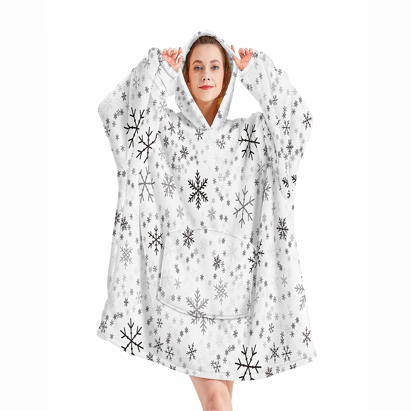 TEMU 1pc Christmas Snowflake Wearable Hooded Blanket For Women - Cozy Winter Throw With Large Pockets, Machine Washable Soft Fabric, Contemporary