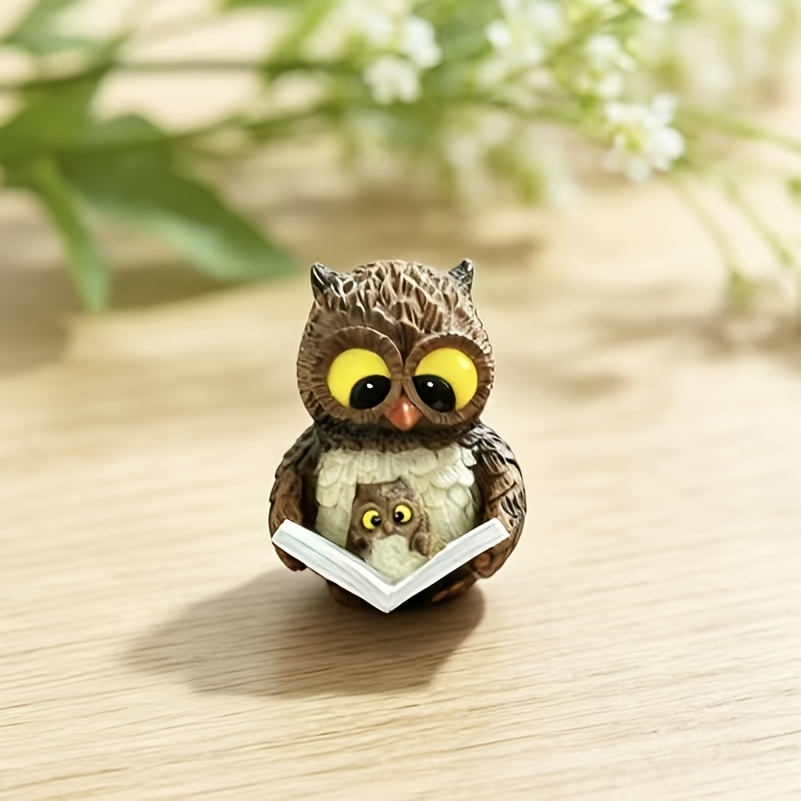 TEMU 1pc Resin Owl Figurine - Parent-child Reading Nook Decor, Traditional Suitable For Desk Shelf Library Decoration, Parent-child Bonding Gift For