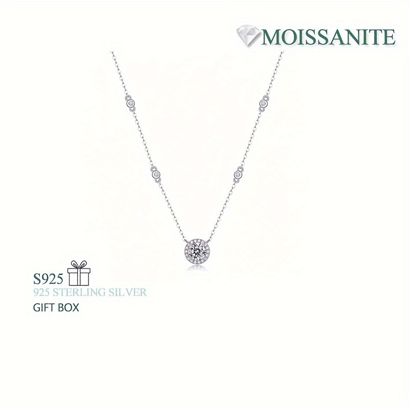 

Collier en moissanite de 1 carat en argent sterling S925, design vintage élégant, bijoux tendance de luxe, cadeau avec boîte cadeau, 2.5g/0.09oz