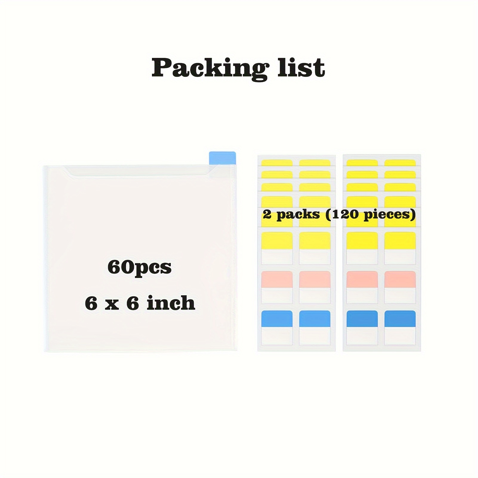 60pcs 6x6 Inch Paper Storage, Clear Plastic Sleeves With 120pcs Sticky Index Tabs For Organizing Paper, Cardstock, Origami Paper, Cookie Stencils