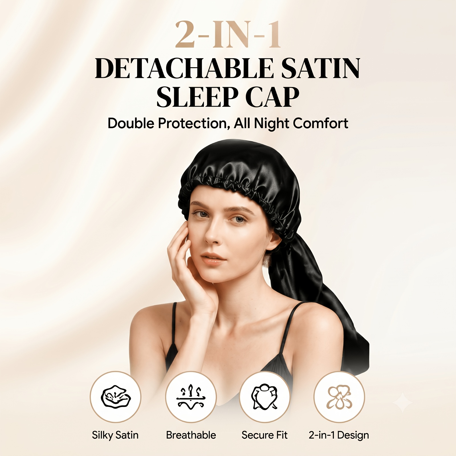 Image of 2-in-1 Detachable Satin Sleep Cap & Wig Cap, , Anti-breakage, Breathable Adjustable Hair Bonnet, Suitable For All Hair Types And Wig Protection