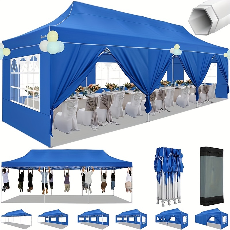 

10x30ft Pop Up Canopy Heavy Duty, Foldable Upf 50+ Waterproof & Windproof Outdoor Wedding Party Tents For Parties Gazebo With Roller Bag, 5 Sidewalls & 3 Doorwalls