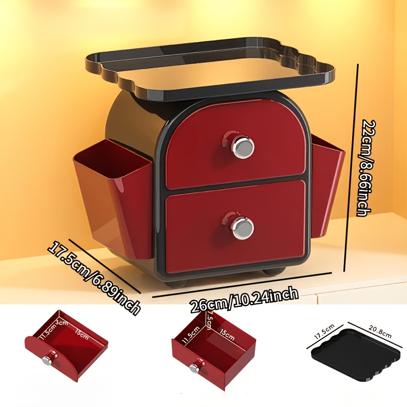 TEMU Boîte de rangement de bureau 1 pièce à 2 tiroirs, design créatif avec 2 plateaux latéraux et supérieur, L pour rangement d'entrée, meuble pour