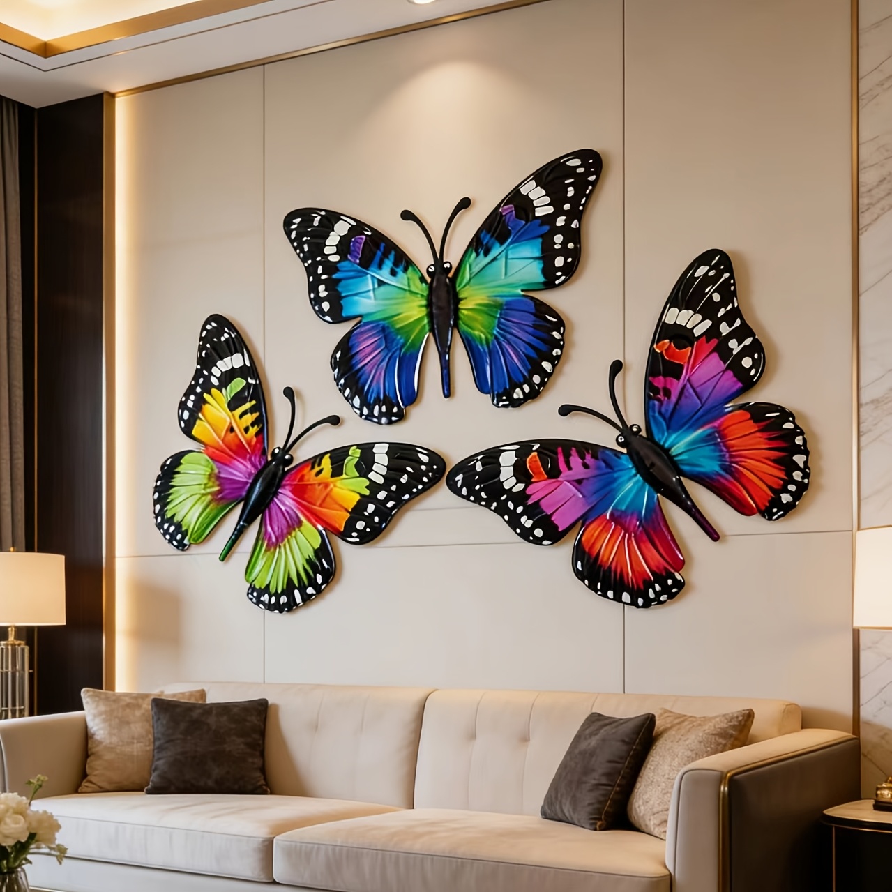 Artikelbild 【3d】 [3d] 3 schmetterlinge farbe 3d metall schmetterling garten outdoor wanddekoration ist   für langlebiges design und dekoration von farbigen schmetterlingen