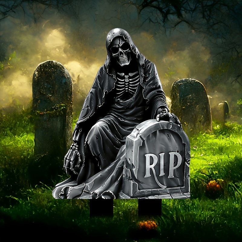 

Grim Reaper Tombstone Sign - Acrylic Rip Graveyard Stake For Outdoor Lawn & Garden Decor, Perfect For Haunted House Parties & Holiday Displays