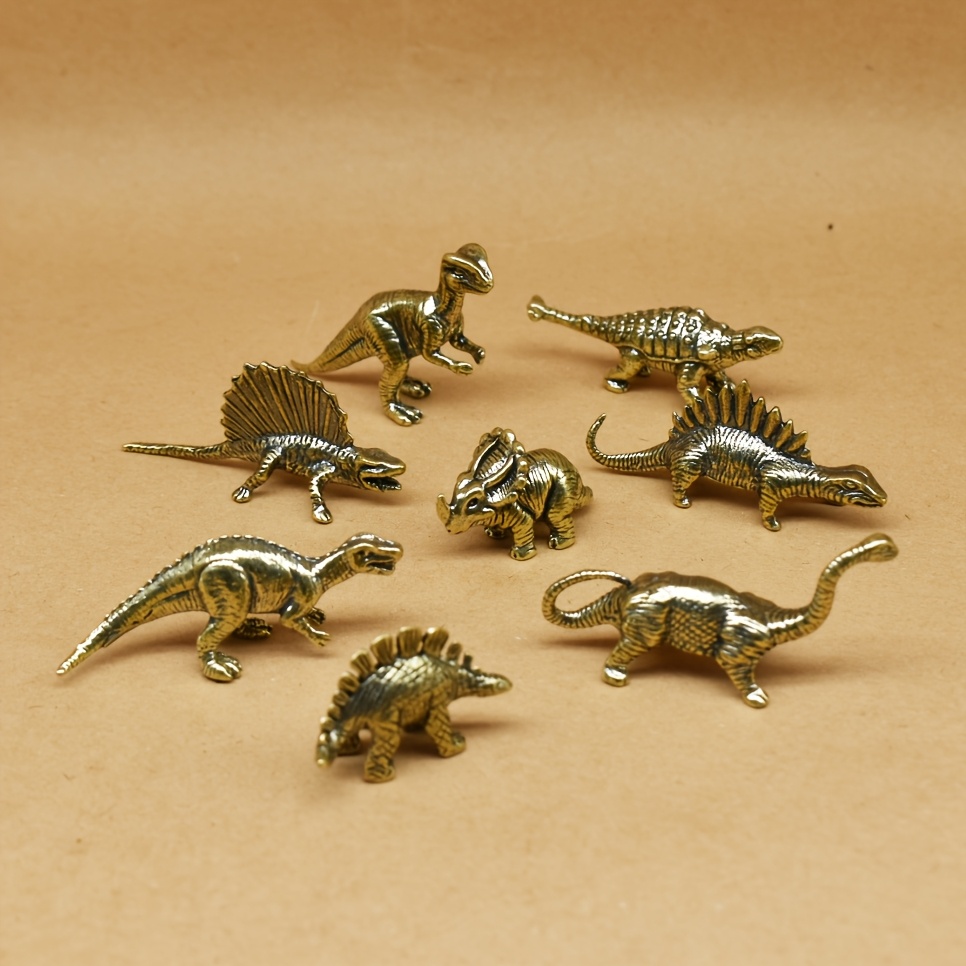 TEMU Collectible Figurines ï¼a Set Of 3-pcs/5-pcs/8-pcs Brass Dinosaur Figurines, Mini Vintage Bronze Dinosaur Statues, Handcrafted Prehistoric Anima