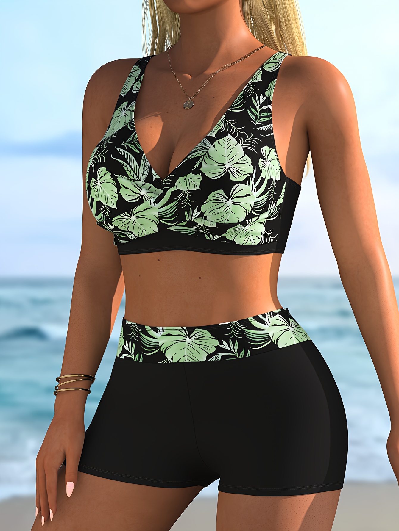 Women's Floral Print Bikini with Adjustable Straps