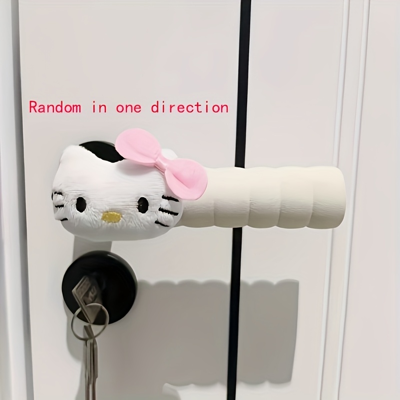 2pcs Random Style Hello Kitty Anti-static Door Handle Cover - Cute White Cat, Soft Rubber Grip, Suitable For Bedrooms, Etc